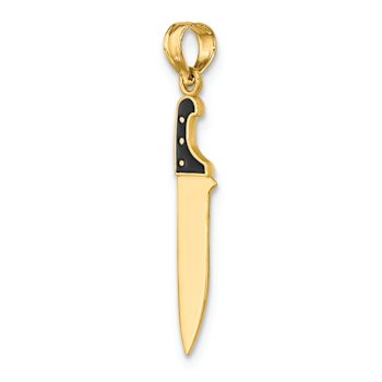 14k Yellow Gold with Black Enamel 3D Butcher Knife Charm