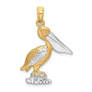 14k Yellow Gold and Rhodium Over 14k Yellow Gold Textured Standing
Pelican Charm