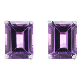 8x6mm Emerald Cut Amethyst 14k White Gold Stud Earrings