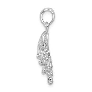 Rhodium Over Sterling Silver Polished Large Lions Paw Shell Pendant