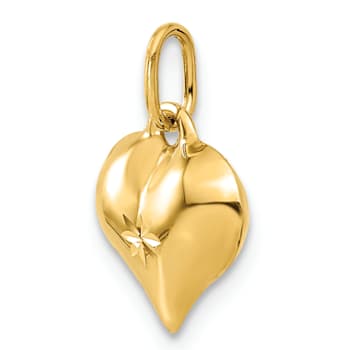 14k Yellow Gold 3D Polished and Diamond-Cut Puffed Heart pendant