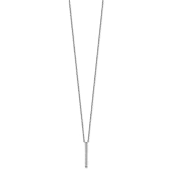 Rhodium Over Sterling Silver Polished Cubic Zirconia Bar Necklace