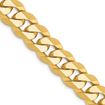 14k Yellow Gold 9.5mm Solid Flat Beveled Curb 22 Inch Chain