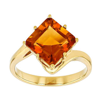 Citrine Square Bypass Solitaire Ring In 18K Gold Over Sterling Silver 2.80ct