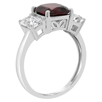 8mm Square Cushion Garnet And White Topaz Rhodium Over Sterling Silver Ring