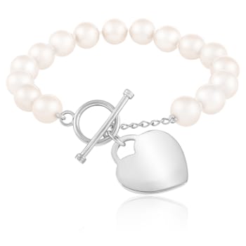 White Freshwater Pearl Bracelet with Sterling Silver Engraveable Heart
Toggle Clasp