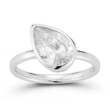Rachel Zoe Pear-Shaped CZ Solitaire Ring in Rhodium Over Sterling Silver
