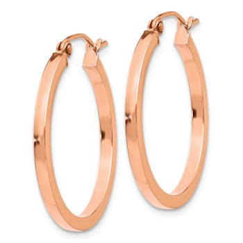 14k Rose Gold 1" Square Tube Hoop Earrings