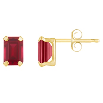 6x4mm Emerald Cut Lab Created Ruby 10k Yellow Gold Stud Earrings