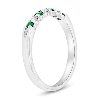 0.25ctw Emerald and Diamond Wedding Band Ring in 14k White Gold