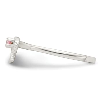 Sterling Silver Polished and Twisted Pink Cubic Zirconia Bow Children's Ring