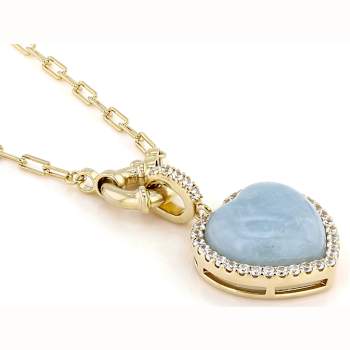 Aquamarine Heart Enhancer Necklace In 18K Gold Over Sterling Silver 18 Inch