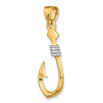 14K Two-tone Gold  3D Fish Hook with Rope Charm
