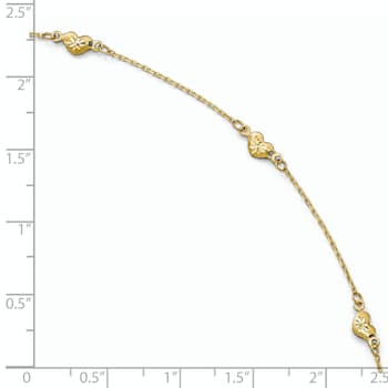 14K Yellow Gold Polished and Diamond-cut Heart with 1-inch Extension Anklet