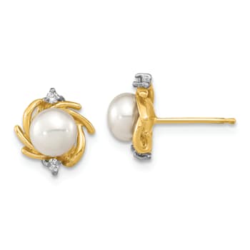 14k Yellow Gold and Rhodium Over 14k Yellow Gold 5-6mm Button White FWC
Pearl Diamond Stud Earring
