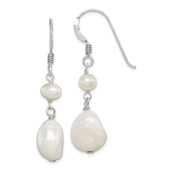 Sterling Silver Polished Baroque and Semi-Round Freshwater Cultured
Pearl Dangle Earrings