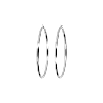 Sterling Silver Polished 2-1/2" Round Hoop Earrings