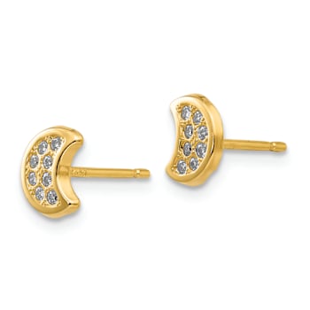 14k Yellow Gold Polished Cubic Zirconia Moon Stud Earrings