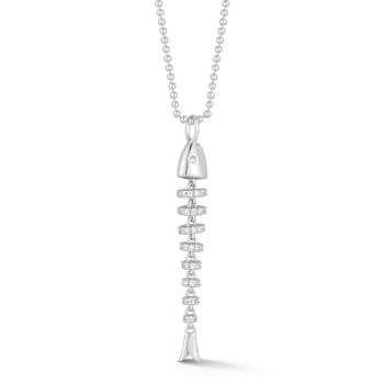 Rachel Zoe Pave CZ Fish Bone Pendant Necklace in Rhodium Over Sterling Silver
