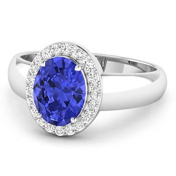 1.63ctw Violet Tanzanite and Diamond 14K White Gold Halo Ring
