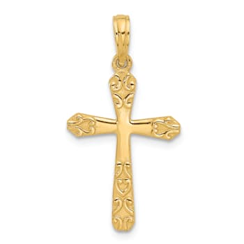 14k Yellow Gold Textured Fancy Cross Charm