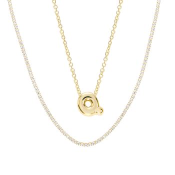 CZ Initial Q Tennis Necklace And Pendant Set In 14K Gold Over Brass 4.05ctw