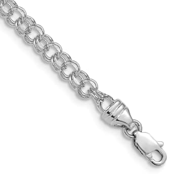 Rhodium Over 14k White Gold 3.75mm Solid Double Link Charm Bracelet