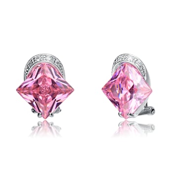 Morganite Color CZ Cross Stud Earrings In Sterling Silver