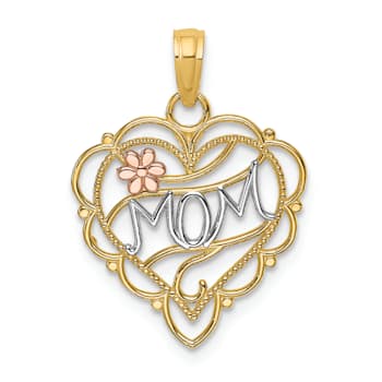 14k Yellow Gold and 14k Rose Gold with Rhodium Over 14k Yellow Gold
Textured Mom Heart Flower Charm