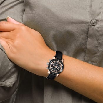 Charles Hubert Rose IP-plated Stainless Steel Black Dial Chronograph Watch