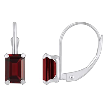 6x4mm Emerald Cut Garnet Rhodium Over 10k White Gold Drop Earrings
