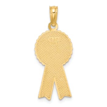 14k Yellow Gold Textured Enameled Greatest Mom Pink Ribbon Charm