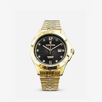 Croton Decider Yellow Stainless Steel Watch with Black Dial and Diamond Markers