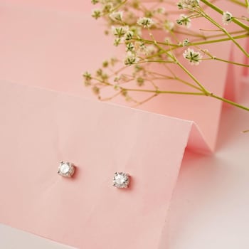 White Moissanite Sterling Silver Solitaire Minimalist Stud Earrings