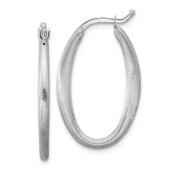 Rhodium Over Sterling Silver Brushed Oval Hoop Earrings