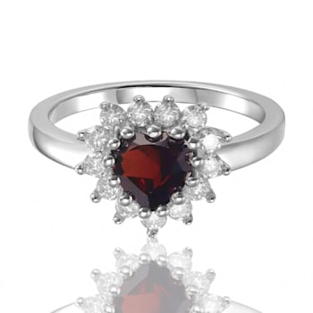 Heart Shape Garnet with White Topaz Accents Sterling Silver Ring, 1.30ctw