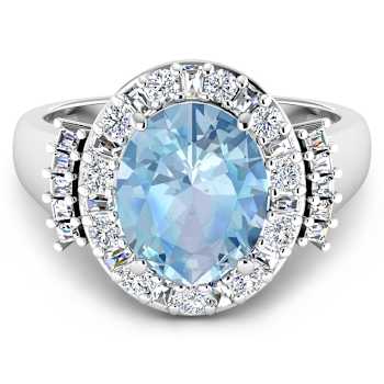 3.73ctw Blue Aquamarine and Diamond 14K White Gold Halo Ring