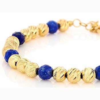 Lapis Lazuli Beaded Bracelet In 18K Gold Over Sterling Silver 6mm