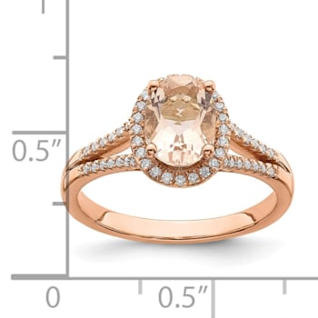 14K Rose Gold Morganite Diamond Halo Engagement Ring 1.25ctw