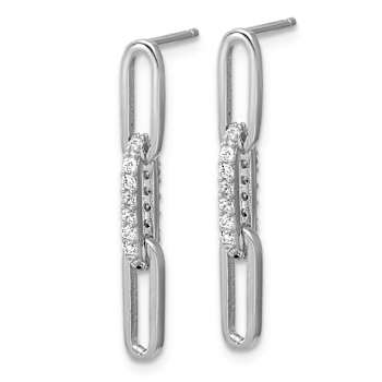 Rhodium Over Sterling Silver Polished Cubic Zirconia Paperclip Link Post
Dangle Earrings