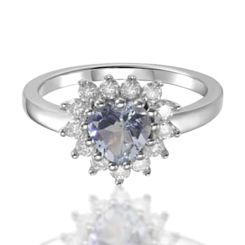 Heart Shape Aquamarine with White Topaz Accents Sterling Silver Ring, 1.06ctw