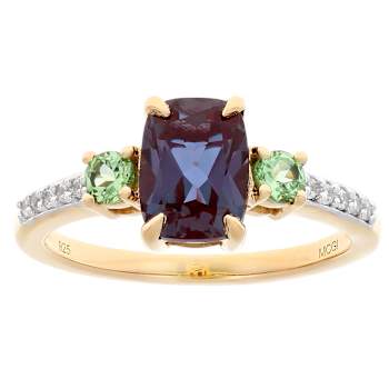 Lab-Created Alexandrite, Tsavorite And White Zircon Ring In 18K Gold
Over Sterling Silver 2.52ctw