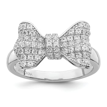 Rhodium Over Sterling Silver Cubic Zirconia Bow Ring