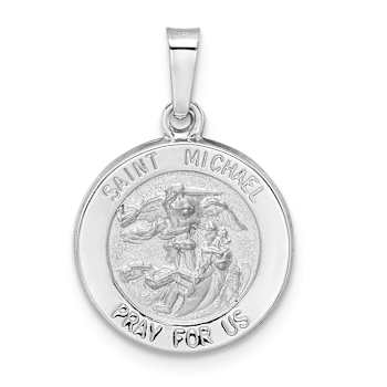 Rhodium Over 14k White Gold Polished and Satin St. Michael Medal Pendant