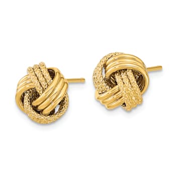 14k Yellow Gold Polished Textured Love Knot Stud Earrings