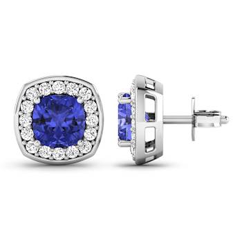 1.64ctw 14K White Gold  Tanzanite and White Diamond Halo Earrings