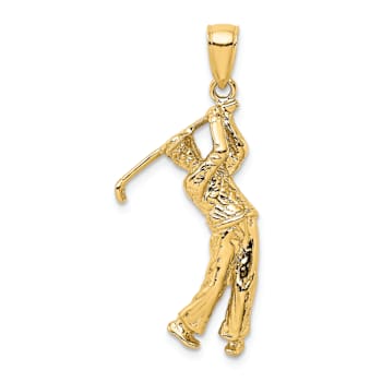 14k Yellow Gold 3D Textured Golfer in Swing Charm