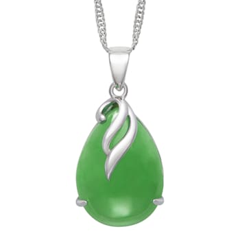Green 18x13MM  Jadeite Tear Drop Shape Sterling Silver Pendant with
Singapore Chain