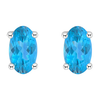 5x3mm Oval Blue Topaz 14k White Gold Stud Earrings