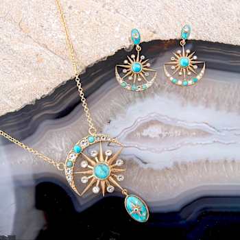 Barse Jewelry Blue Composite Turquoise Gold Tone Celestial Drop Necklace